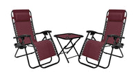 Set Di 2 Sedie A Sdraio Con Tavolino  Zero Gravity Pieghevoli Schienale Regolabile Da Esterno Con Portabicchieri Poggiatesta Poltrona Sedia Relax Terrazzo Giardino - Set Bordeaux