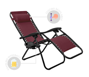 Set Di 2 Sedie A Sdraio Con Tavolino  Zero Gravity Pieghevoli Schienale Regolabile Da Esterno Con Portabicchieri Poggiatesta Poltrona Sedia Relax Terrazzo Giardino - Set Bordeaux