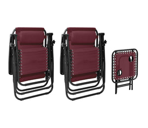 Set Di 2 Sedie A Sdraio Con Tavolino  Zero Gravity Pieghevoli Schienale Regolabile Da Esterno Con Portabicchieri Poggiatesta Poltrona Sedia Relax Terrazzo Giardino - Set Bordeaux