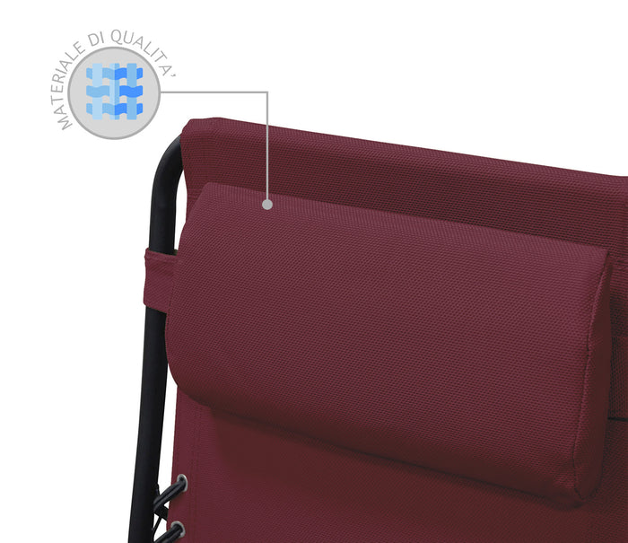Set Di 2 Sedie A Sdraio Con Tavolino  Zero Gravity Pieghevoli Schienale Regolabile Da Esterno Con Portabicchieri Poggiatesta Poltrona Sedia Relax Terrazzo Giardino - Set Bordeaux