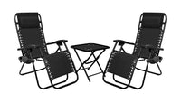 Set Di 2 Sedie A Sdraio Con Tavolino  Zero Gravity Pieghevoli Schienale Regolabile Da Esterno Con Portabicchieri Poggiatesta Poltrona Sedia Relax Terrazzo Giardino - Set Nero