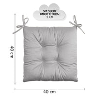 Set 4 Cuscini Sedie 4 Punti Coprisedie Effetto Velluto Con Lacci Prodotto Italiano Tinta Unita 4 Pezzi Cuscino Cucina Sala Da Pranzo Soggiorno Imbottitura 5Cm - Grigio
