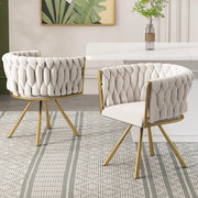 Set 2 sedie da pranzo girevoli in velluto beige con gambe in metallo oro, rotazione 360°