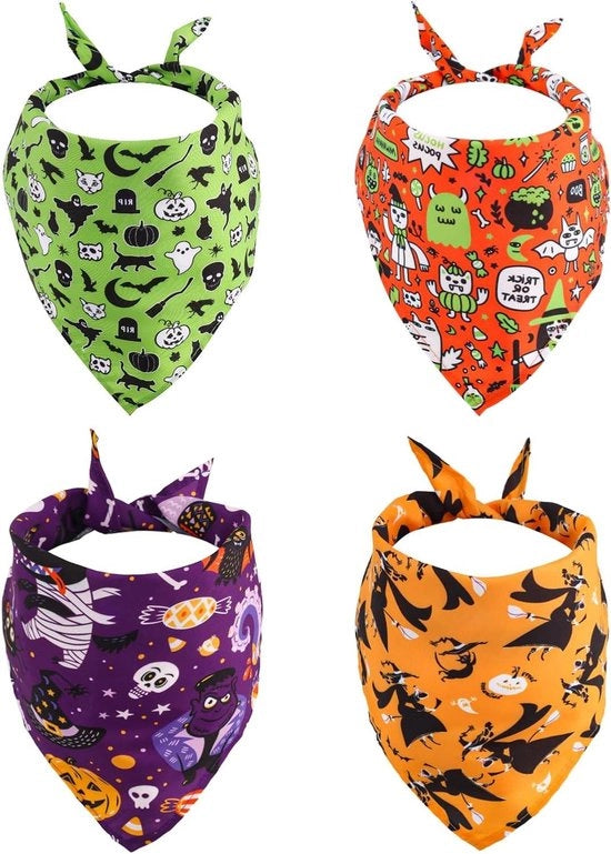 Set di Bandana per Cani e Gatti da Halloween con Motivi Zucca e Pipistrello - Adatto per Cani di Taglia Grande, Media e Piccola e Gatti