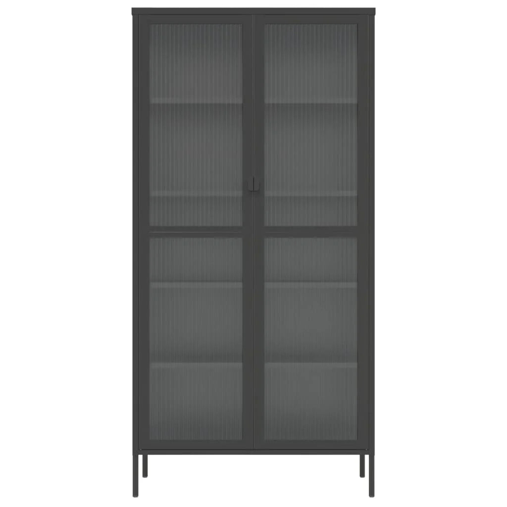 Buffet credenza cassettiera armadio mobile contenitore organizer per cucina soggiorno salotto alto 85 x 40 x 180 cm vetro e acciaio nero 02_0035138