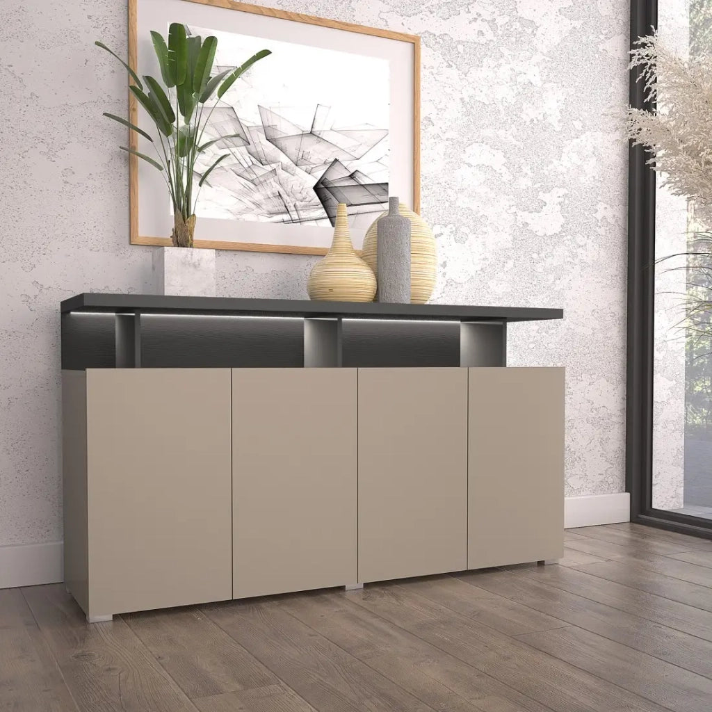 Buffet 4 porte NESS – Finitura Congo – 12 nicchie di stoccaggio – Design essenziale senza LED