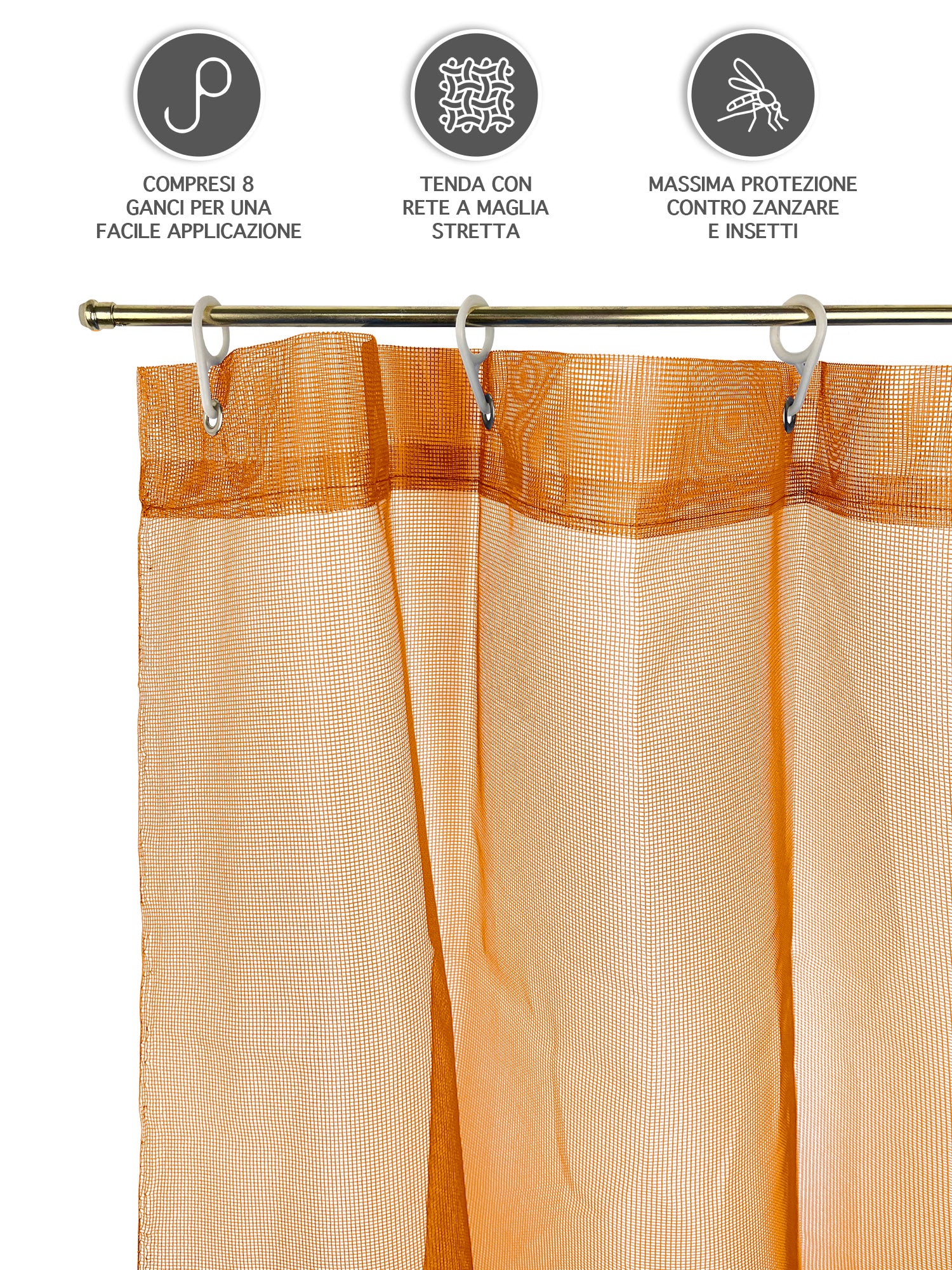 Tenda Zanzariera 150x250 Cm Tinta Unita Con Anelli Inclusi Finestre Porte Zanzariere Insetti Moschiera Anti Mosche Zanzare Insetti Rete Fitta Terrazzi Balcone Giardino Arancio