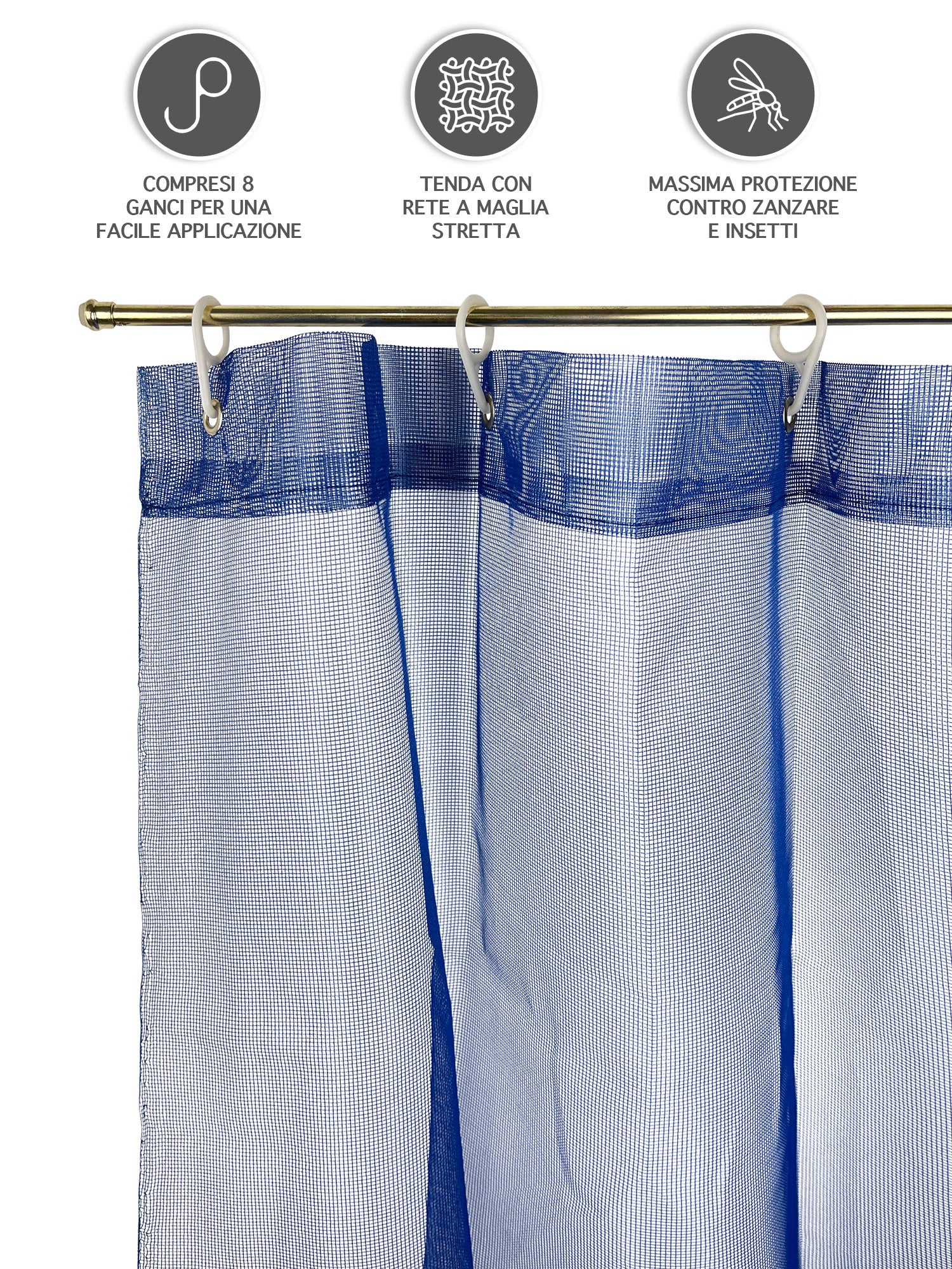 Tenda Zanzariera 150x250 Cm Tinta Unita Con Anelli Inclusi Finestre Porte Zanzariere Insetti Moschiera Anti Mosche Zanzare Insetti Rete Fitta Terrazzi Balcone Giardino Blu