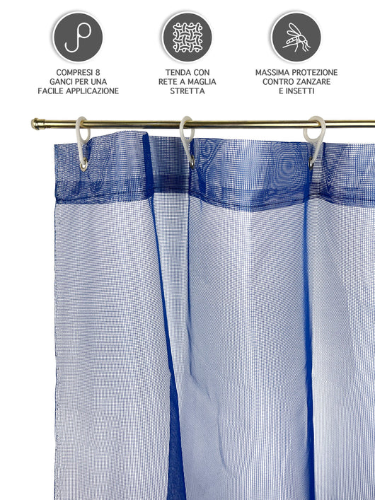 Tenda Zanzariera 150x250 Cm Tinta Unita Con Anelli Inclusi Finestre Porte Zanzariere Insetti Moschiera Anti Mosche Zanzare Insetti Rete Fitta Terrazzi Balcone Giardino Blu