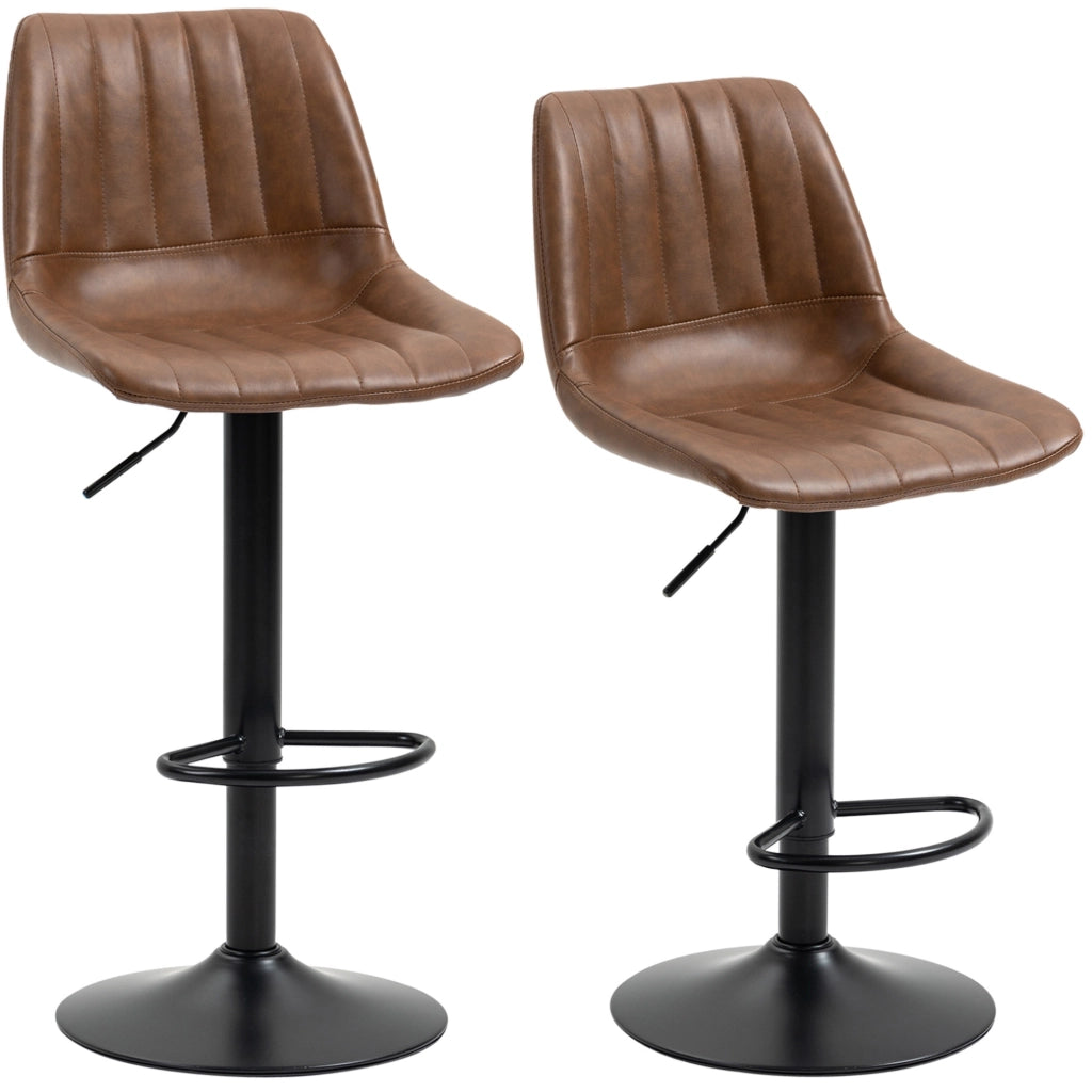 Set di 2 sgabelli da bar 43x49.5x91-111 cm girevoli e regolabili in altezza; acciaio; marrone