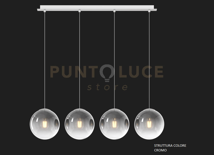 SOSP. CROMO 4 LUCI RETTANGOLARE VETRI PICCOLI FUME' 1194CR-S4 RP-FU