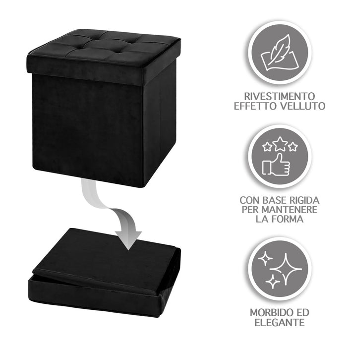 Pouf Contenitore In Velluto Quadrato Moderno Panca Cassapanca Soggiorno Panchina Per Ingresso Scarpiera Sgabello Panca Moderna  Nero