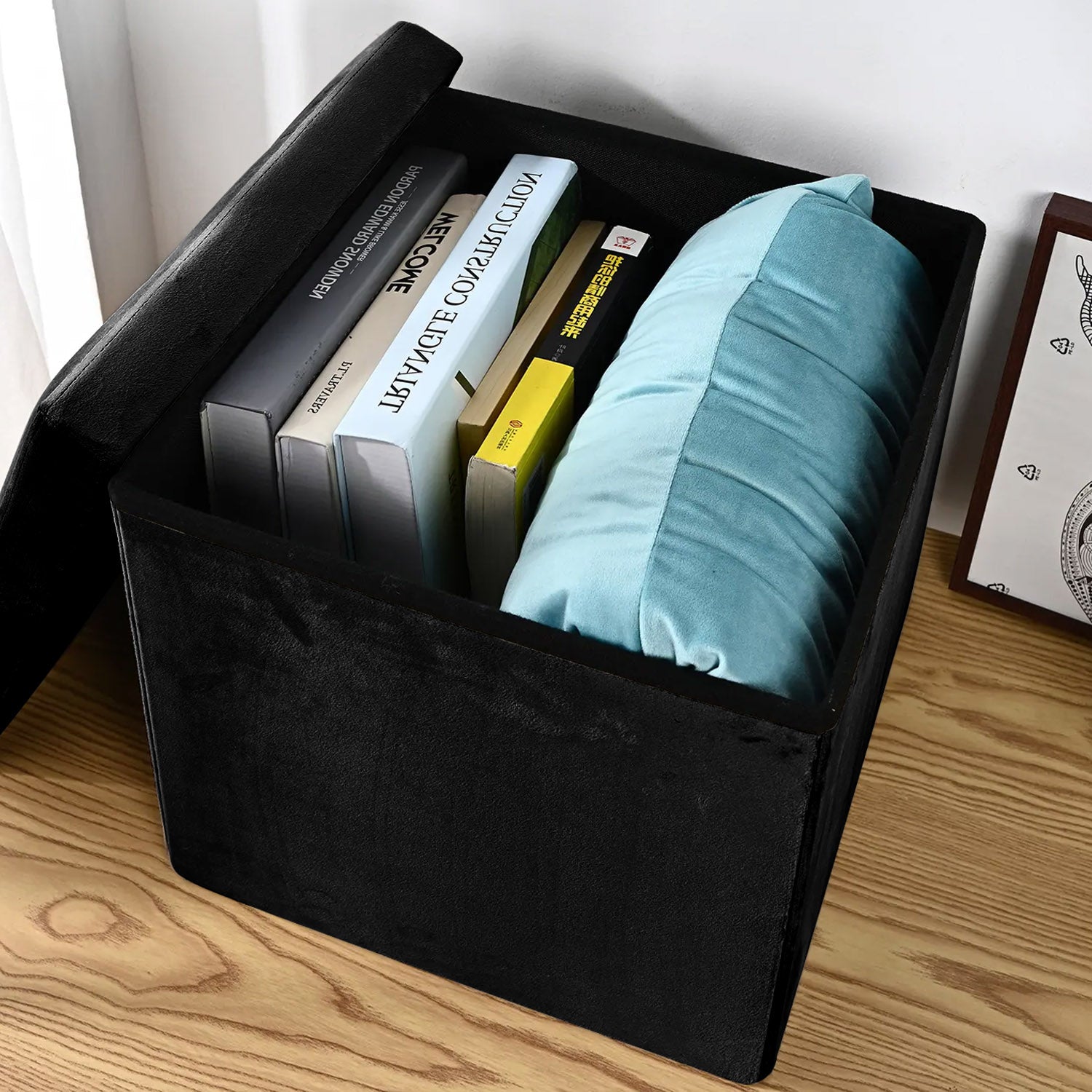 Pouf Contenitore In Velluto Quadrato Moderno Panca Cassapanca Soggiorno Panchina Per Ingresso Scarpiera Sgabello Panca Moderna  Nero