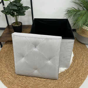 Pouf Contenitore In Velluto Quadrato Moderno Panca Cassapanca Soggiorno Panchina Per Ingresso Scarpiera Sgabello Panca Moderna  Grigio chiaro