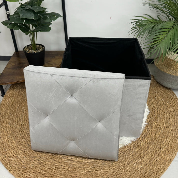 Pouf Contenitore In Velluto Quadrato Moderno Panca Cassapanca Soggiorno Panchina Per Ingresso Scarpiera Sgabello Panca Moderna  Grigio chiaro