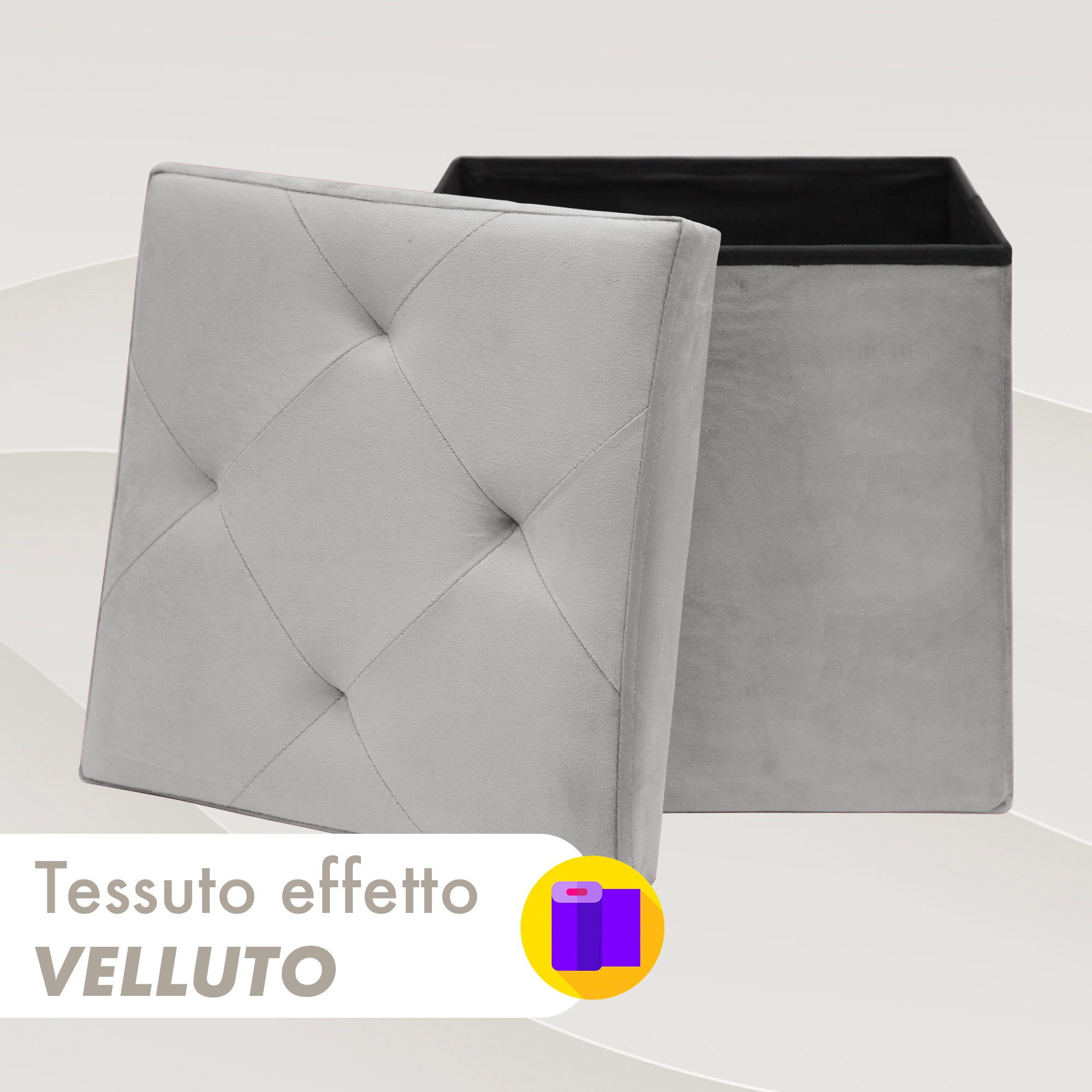 Pouf Contenitore In Velluto Quadrato Moderno Panca Cassapanca Soggiorno Panchina Per Ingresso Scarpiera Sgabello Panca Moderna  Grigio chiaro
