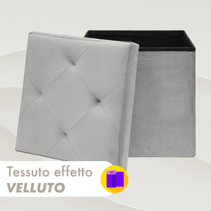 Pouf Contenitore In Velluto Quadrato Moderno Panca Cassapanca Soggiorno Panchina Per Ingresso Scarpiera Sgabello Panca Moderna  Grigio chiaro