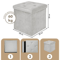 Pouf Contenitore In Velluto Quadrato Moderno Panca Cassapanca Soggiorno Panchina Per Ingresso Scarpiera Sgabello Panca Moderna  Grigio chiaro