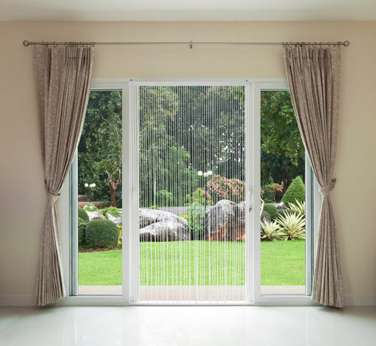 Tenda Antimosche Superior Perla per Porta Finestra A Pannello con Telaio in PVC, in più Colori, Moschiera con Corde a Perline per Esterno Interno Fili a Caduta  - Perle - 120x220 cm