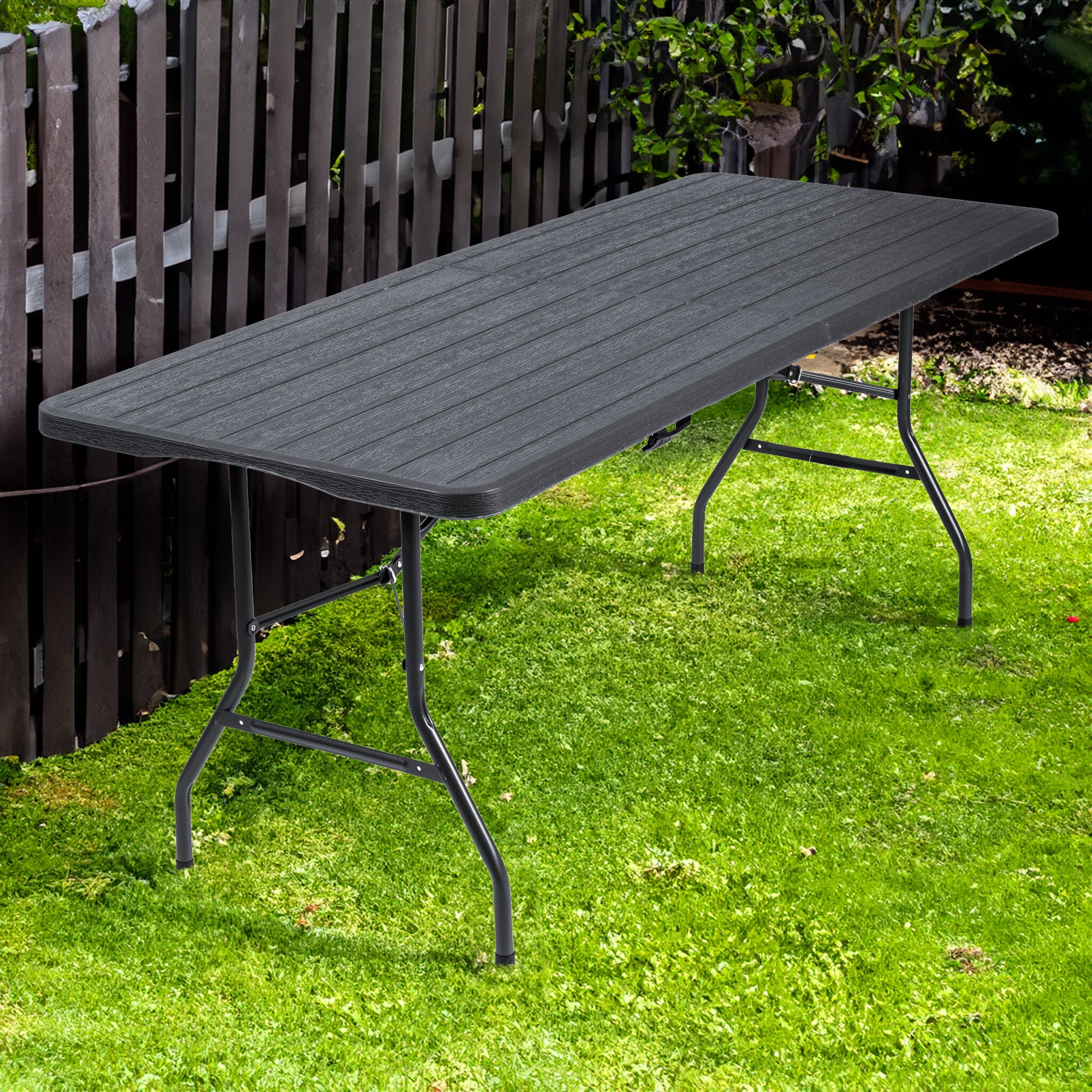 Tavolo Moderno Pieghevole Interno Esterno Richiudibile Struttura In Acciaio Per Feste Giardino Campeggio Vacanze Lunghezza 180 Cm Tavolino Pic Nic Esterno Salvaspazio Camping Terrazzo - Antracite