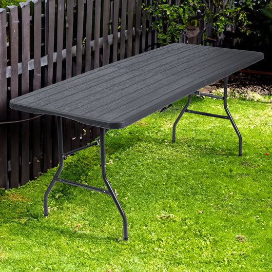 Tavolo Moderno Pieghevole Interno Esterno Richiudibile Struttura In Acciaio Per Feste Giardino Campeggio Vacanze Lunghezza 180 Cm Tavolino Pic Nic Esterno Salvaspazio Camping Terrazzo - Antracite