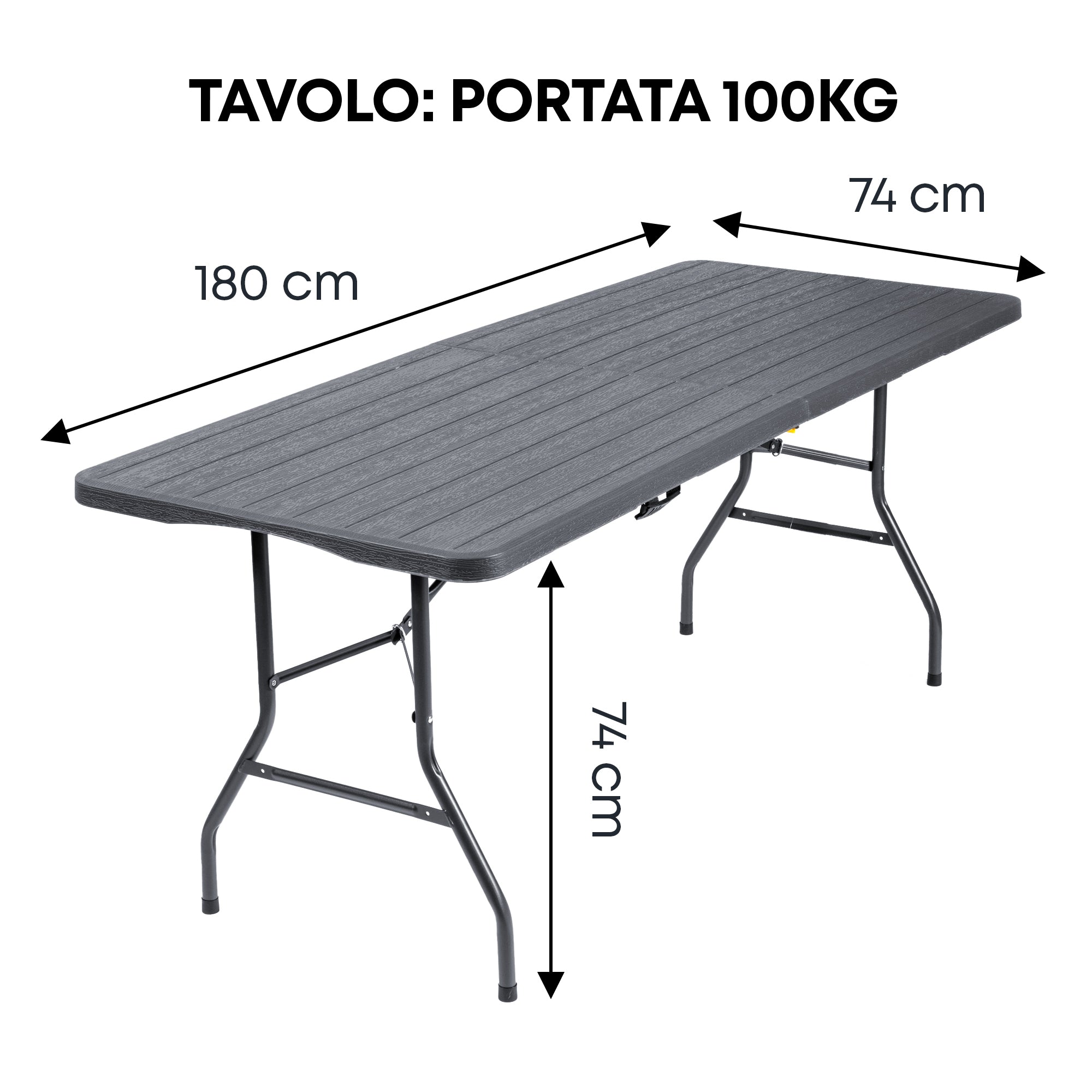 Tavolo Moderno Pieghevole Interno Esterno Richiudibile Struttura In Acciaio Per Feste Giardino Campeggio Vacanze Lunghezza 180 Cm Tavolino Pic Nic Esterno Salvaspazio Camping Terrazzo - Antracite