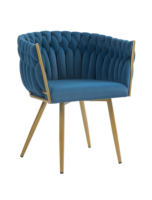 Poltrona Con Schienale In Velluto Intrecciato Design Moderno, Sedia Imbottita Circolare con Gambe in Metallo Placcato Oro Poltroncina  - Blu