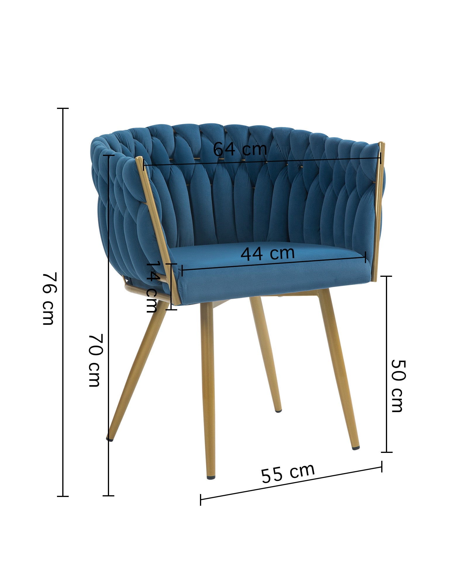Poltrona Con Schienale In Velluto Intrecciato Design Moderno, Sedia Imbottita Circolare con Gambe in Metallo Placcato Oro Poltroncina  - Blu