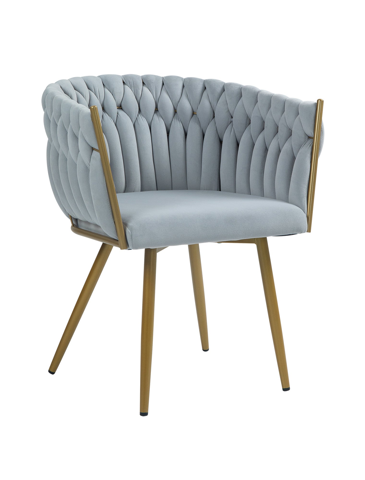 Poltrona Con Schienale In Velluto Intrecciato Design Moderno, Sedia Imbottita Circolare con Gambe in Metallo Placcato Oro Poltroncina  - Grigio