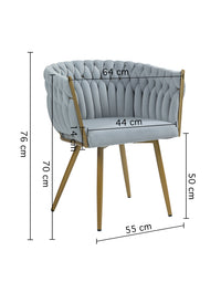 Poltrona Con Schienale In Velluto Intrecciato Design Moderno, Sedia Imbottita Circolare con Gambe in Metallo Placcato Oro Poltroncina  - Grigio