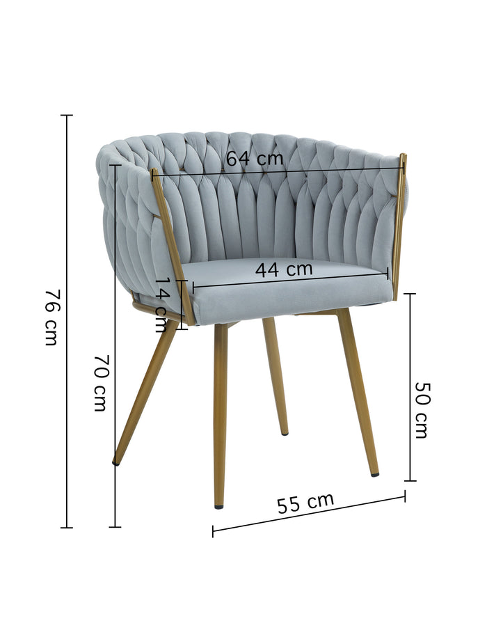 Poltrona Con Schienale In Velluto Intrecciato Design Moderno, Sedia Imbottita Circolare con Gambe in Metallo Placcato Oro Poltroncina  - Grigio