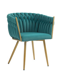 Poltrona Con Schienale In Velluto Intrecciato Design Moderno, Sedia Imbottita Circolare con Gambe in Metallo Placcato Oro Poltroncina  - Petrolio