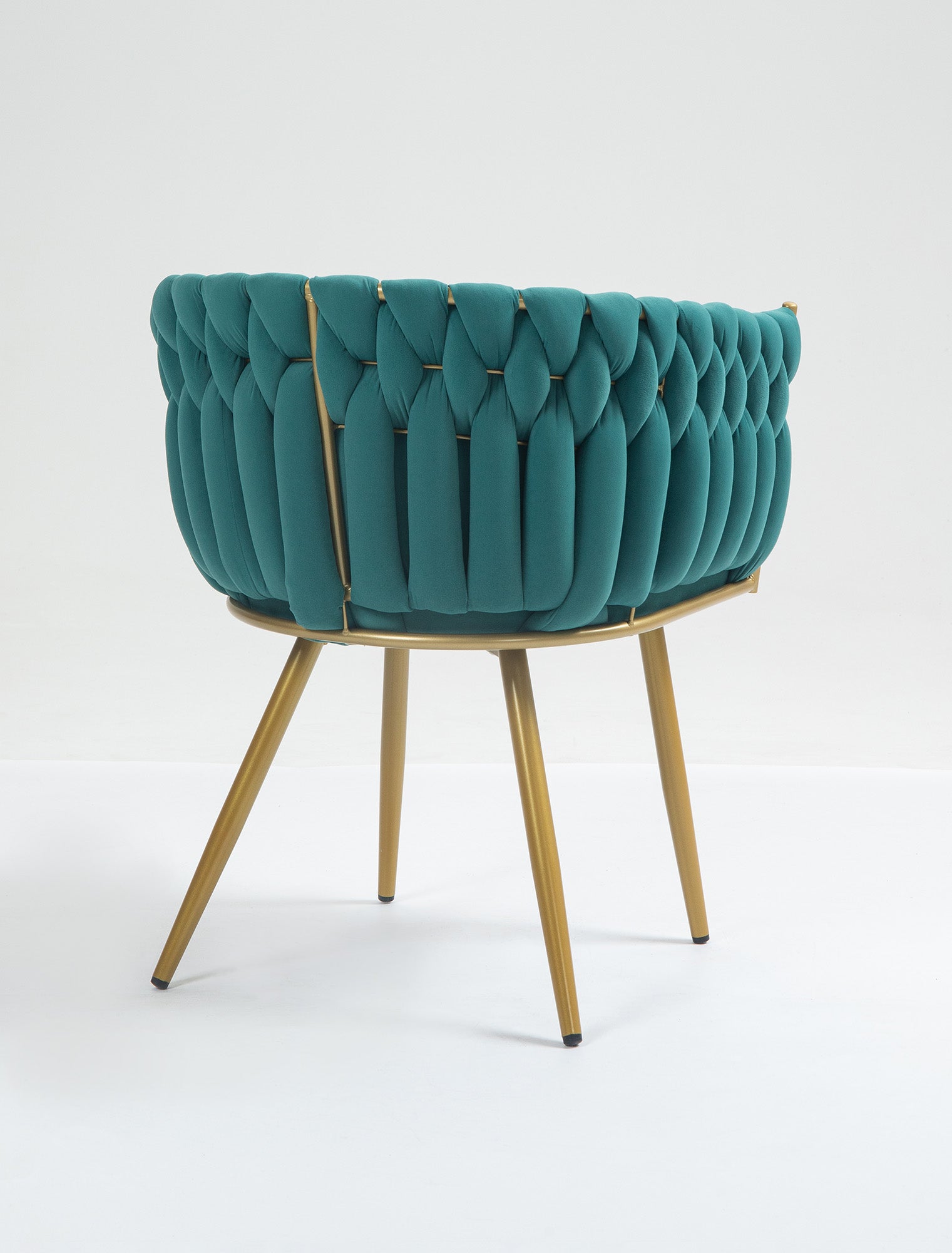 Poltrona Con Schienale In Velluto Intrecciato Design Moderno, Sedia Imbottita Circolare con Gambe in Metallo Placcato Oro Poltroncina  - Petrolio