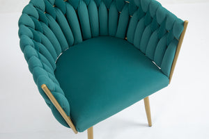 Poltrona Con Schienale In Velluto Intrecciato Design Moderno, Sedia Imbottita Circolare con Gambe in Metallo Placcato Oro Poltroncina  - Petrolio