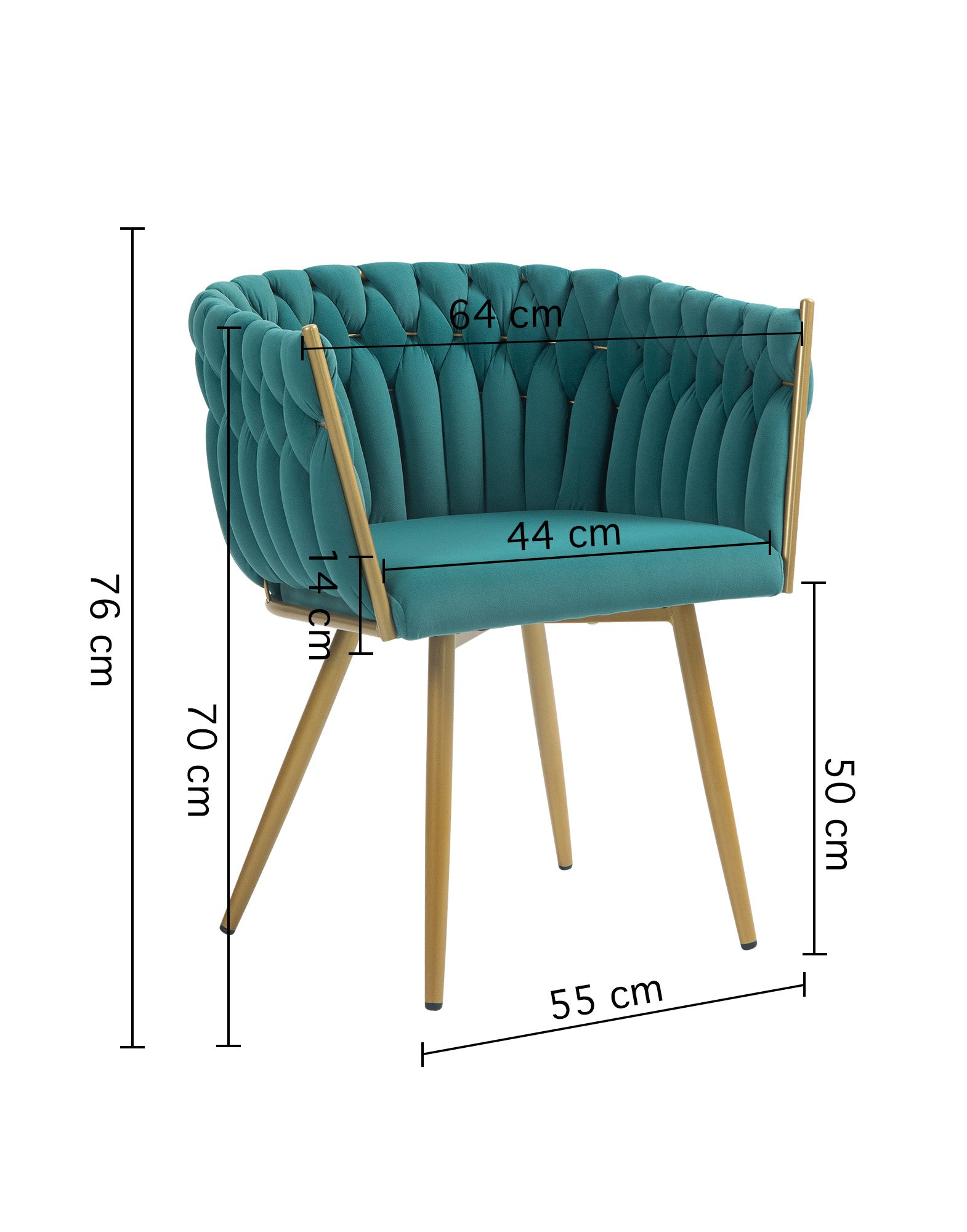 Poltrona Con Schienale In Velluto Intrecciato Design Moderno, Sedia Imbottita Circolare con Gambe in Metallo Placcato Oro Poltroncina  - Petrolio