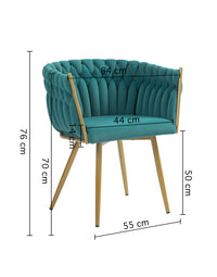 Poltrona Con Schienale In Velluto Intrecciato Design Moderno, Sedia Imbottita Circolare con Gambe in Metallo Placcato Oro Poltroncina  - Petrolio