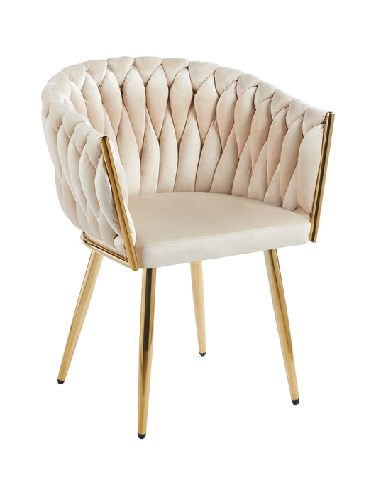 Poltrona Con Schienale In Velluto Intrecciato Design Moderno, Sedia Imbottita Circolare con Gambe in Metallo Placcato Oro Poltroncina  - Beige