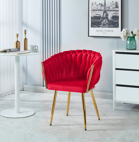 Poltrona Con Schienale In Velluto Intrecciato Design Moderno, Sedia Imbottita Circolare con Gambe in Metallo Placcato Oro Poltroncina  - Bordeaux