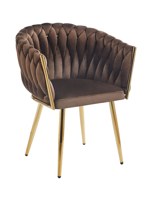 Poltrona Con Schienale In Velluto Intrecciato Design Moderno, Sedia Imbottita Circolare con Gambe in Metallo Placcato Oro Poltroncina  - Marrone