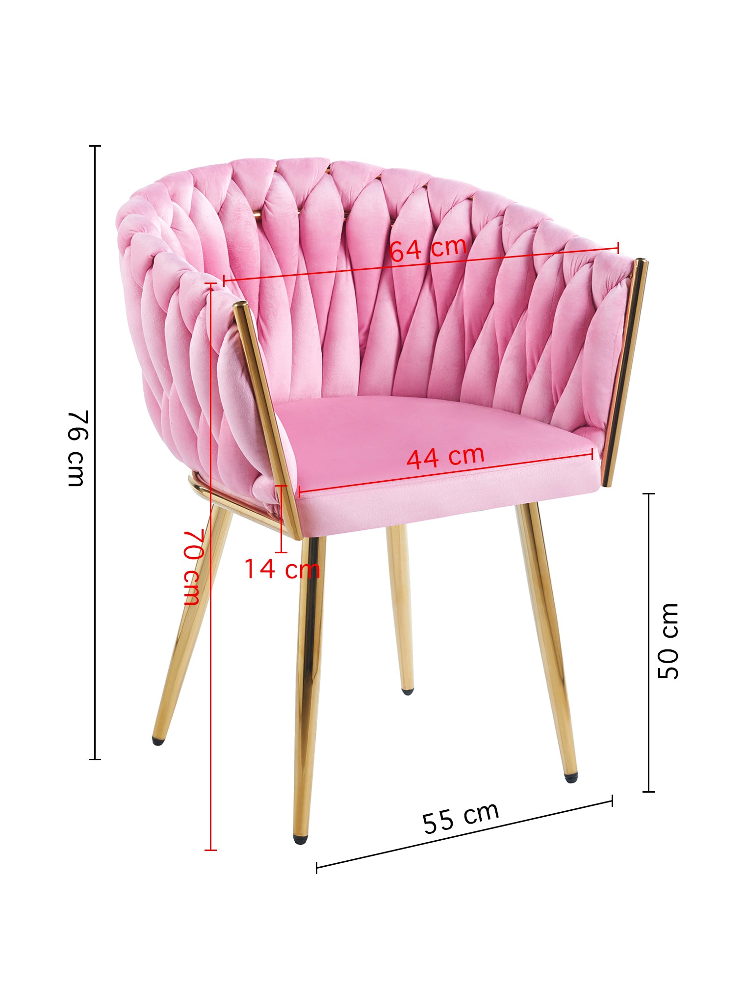 Poltrona Con Schienale In Velluto Intrecciato Design Moderno, Sedia Imbottita Circolare con Gambe in Metallo Placcato Oro Poltroncina  - Rosa Cipria