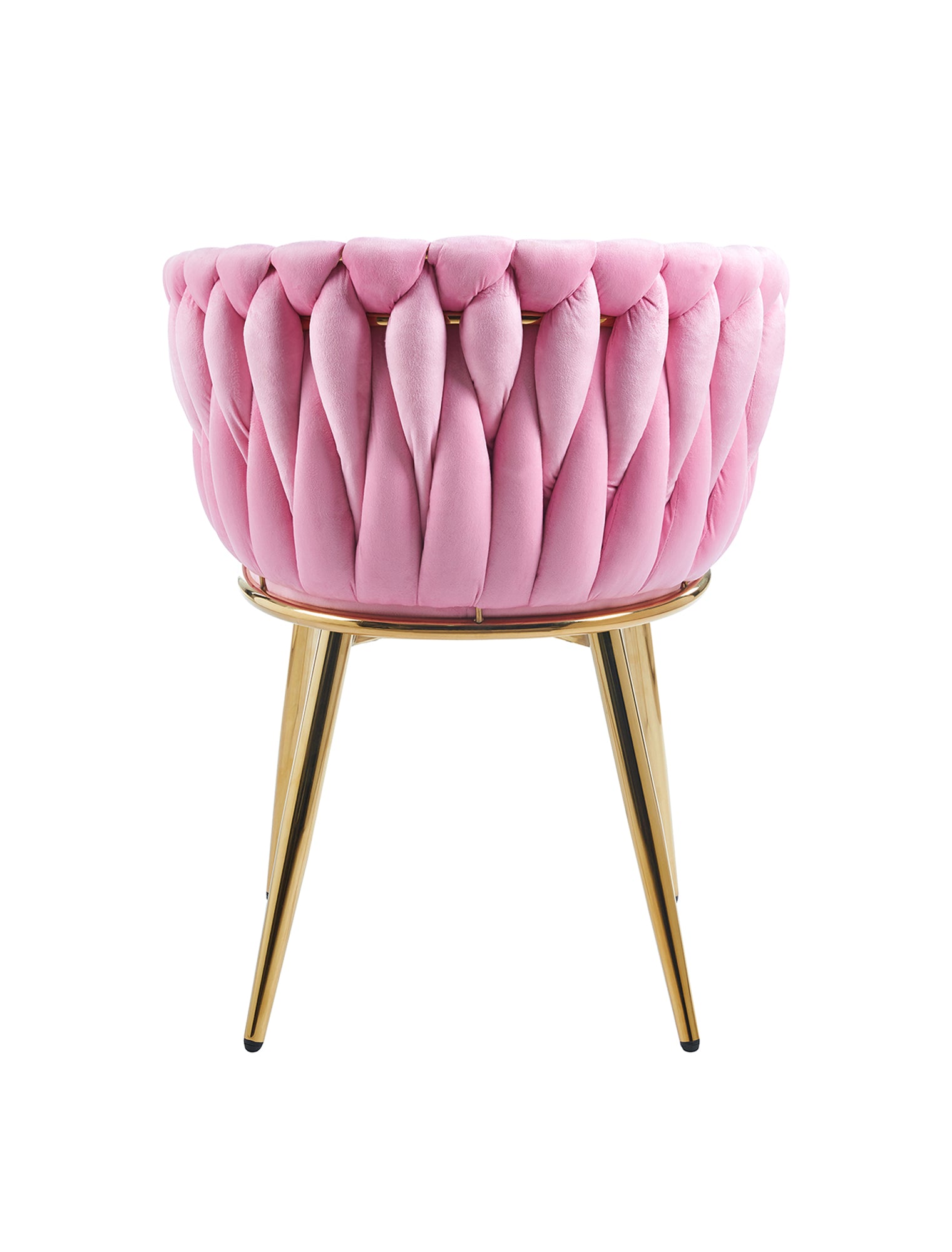 Poltrona Con Schienale In Velluto Intrecciato Design Moderno, Sedia Imbottita Circolare con Gambe in Metallo Placcato Oro Poltroncina  - Rosa Cipria