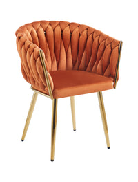 Poltrona Con Schienale In Velluto Intrecciato Design Moderno, Sedia Imbottita Circolare con Gambe in Metallo Placcato Oro Poltroncina  - Rust