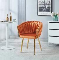 Poltrona Con Schienale In Velluto Intrecciato Design Moderno, Sedia Imbottita Circolare con Gambe in Metallo Placcato Oro Poltroncina  - Rust