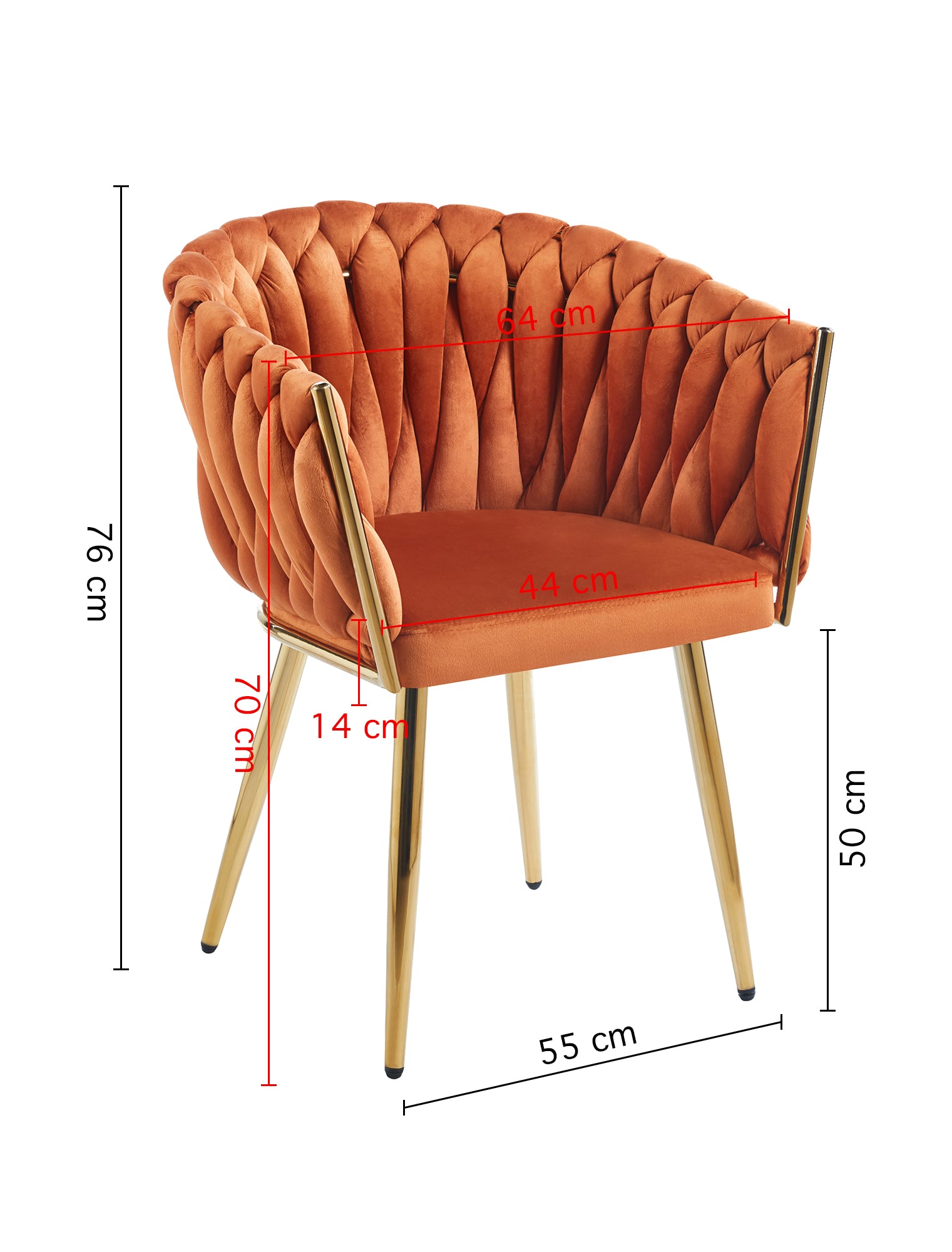 Poltrona Con Schienale In Velluto Intrecciato Design Moderno, Sedia Imbottita Circolare con Gambe in Metallo Placcato Oro Poltroncina  - Rust