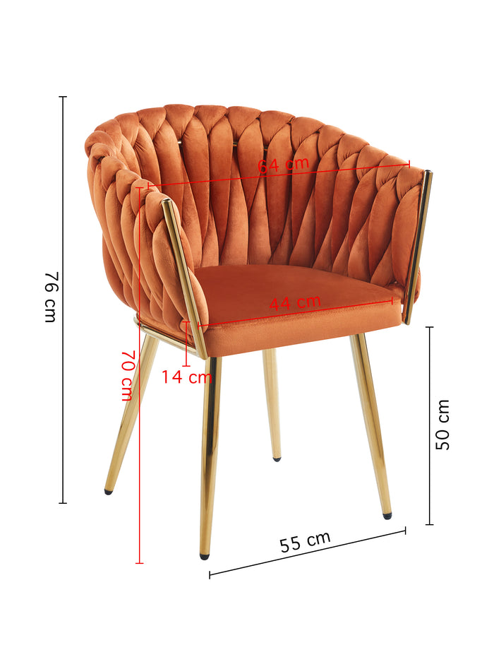 Poltrona Con Schienale In Velluto Intrecciato Design Moderno, Sedia Imbottita Circolare con Gambe in Metallo Placcato Oro Poltroncina  - Rust