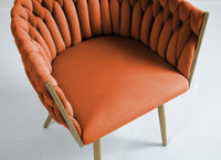 Poltrona Con Schienale In Velluto Intrecciato Design Moderno, Sedia Imbottita Circolare con Gambe in Metallo Placcato Oro Poltroncina  - Rust