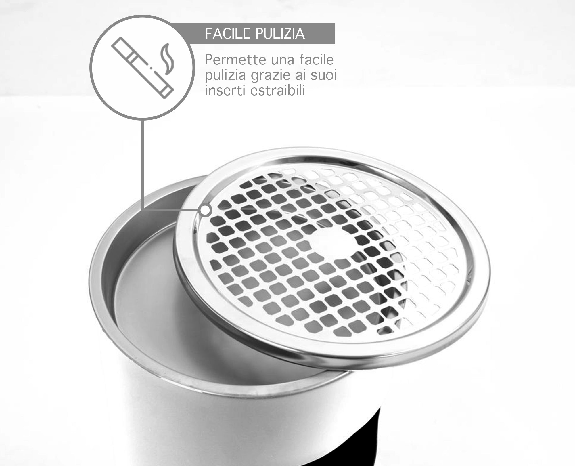 Posacenere 2 In 1 Da Terra In Acciaio Inox Per Esterno Con Gettacarte Rotondo O Rettangolare Con Secchio Cestino Professionale Gettacarte Spazzatura Casa Ufficio Bar Ristoranti Pattumiera Sigarette - Mod1Grigio