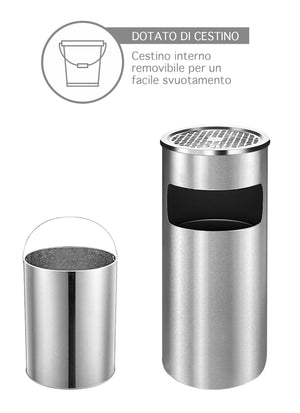 Posacenere 2 In 1 Da Terra In Acciaio Inox Per Esterno Con Gettacarte Rotondo O Rettangolare Con Secchio Cestino Professionale Gettacarte Spazzatura Casa Ufficio Bar Ristoranti Pattumiera Sigarette - Mod1Grigio