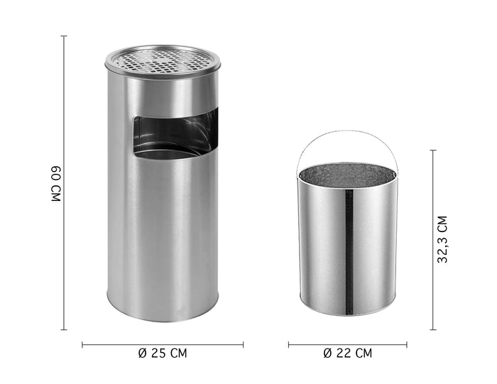 Posacenere 2 In 1 Da Terra In Acciaio Inox Per Esterno Con Gettacarte Rotondo O Rettangolare Con Secchio Cestino Professionale Gettacarte Spazzatura Casa Ufficio Bar Ristoranti Pattumiera Sigarette - Mod1Grigio