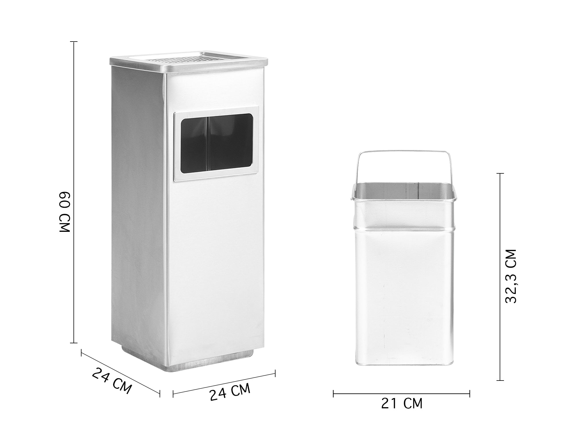 Posacenere 2 In 1 Da Terra In Acciaio Inox Per Esterno Con Gettacarte Rotondo O Rettangolare Con Secchio Cestino Professionale Gettacarte Spazzatura Casa Ufficio Bar Ristoranti Pattumiera Sigarette - Mod2Grigio